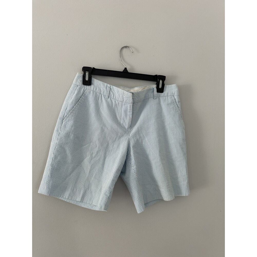 J. Crew Blue/White Striped “Low-Fit” Seersucker Bermuda Shorts- Size 6